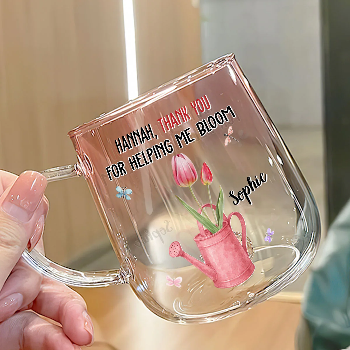 Thank You For Helping Me Bloom - Personalized Custom Pink Gradient Glass Mug - Image 3
