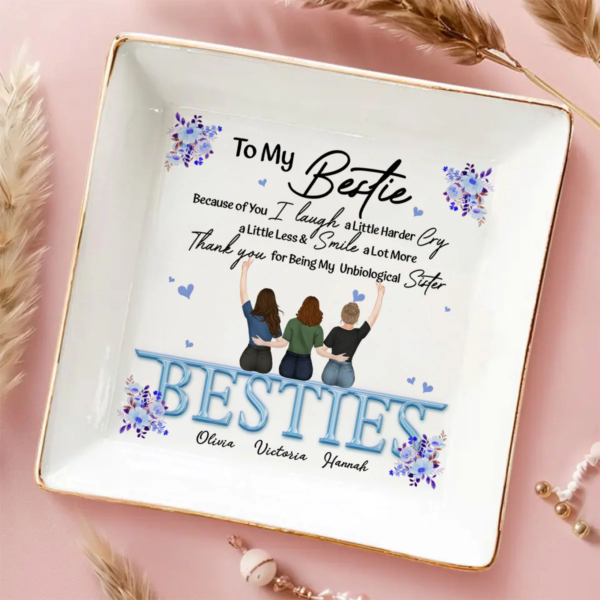 Thank You I Laugh More Cry Less - Personalized Custom Jewelry Dish - Image 3