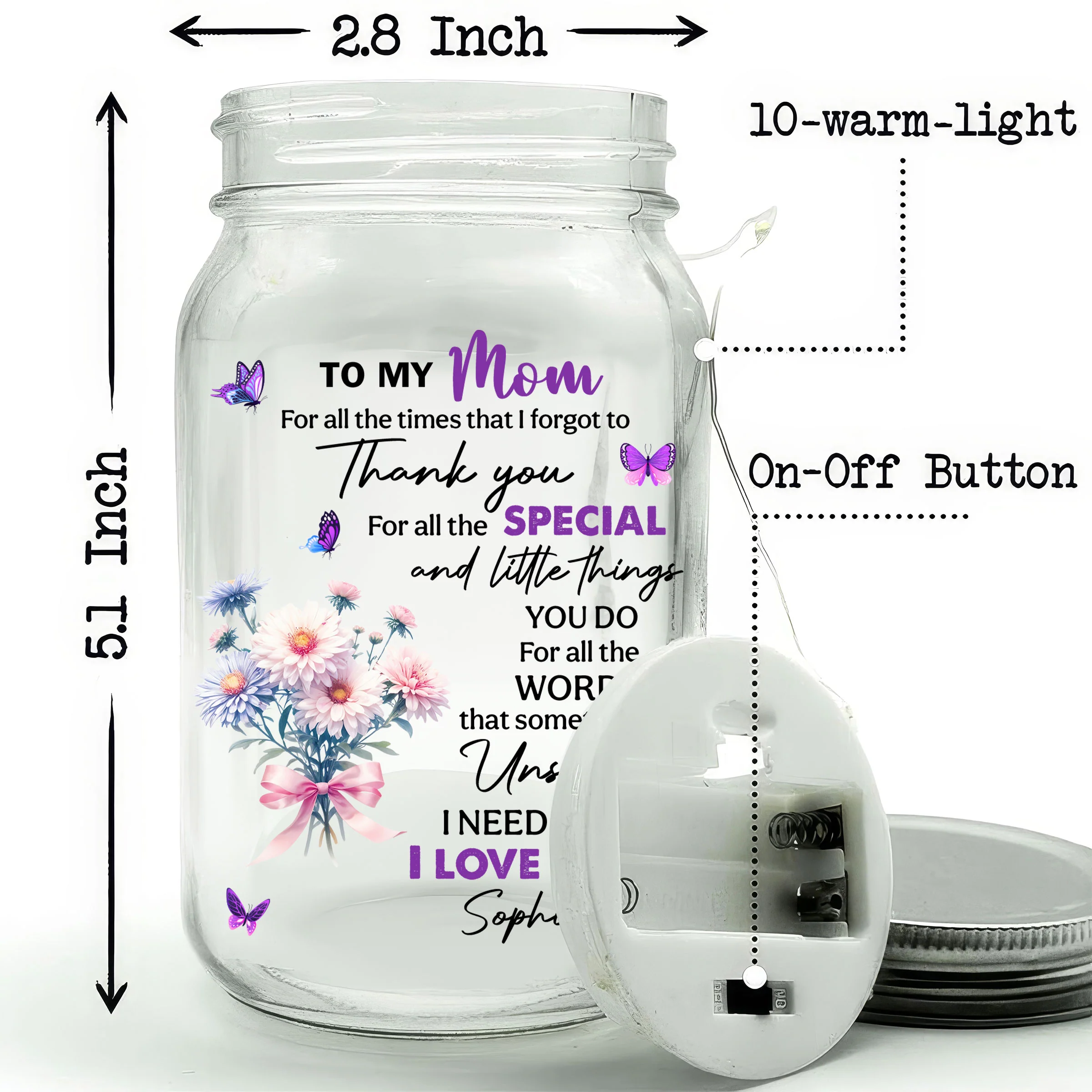 Thank You My Great Mother - Personalized Custom Mason Jar Light - Image 5