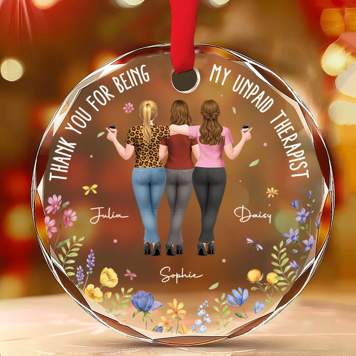 Thank You My Unpaid Therapist - Personalized Custom Glass Ornament - Image 2