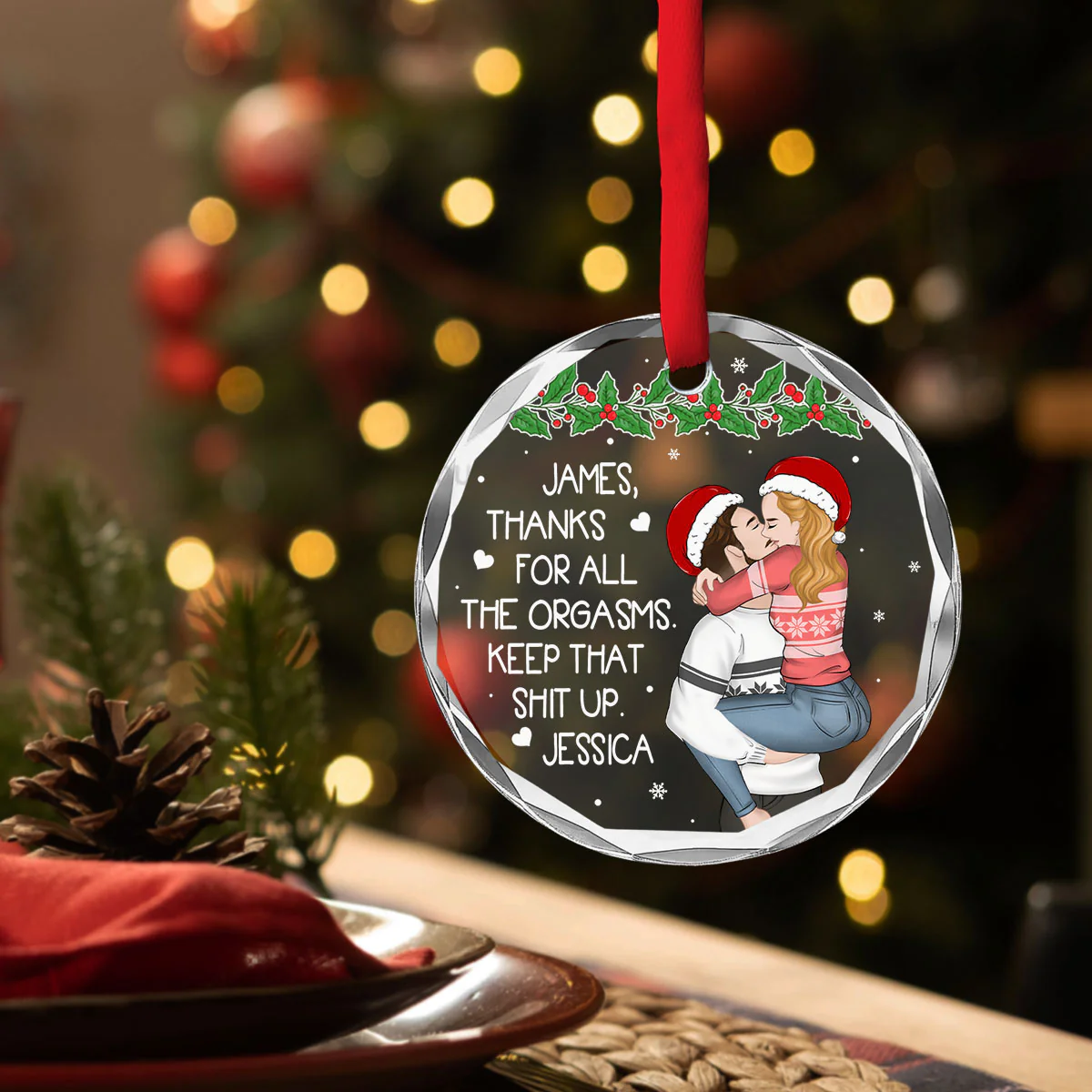 Thanks For All The Orgasms - Personalized Custom Glass Ornament - Image 2