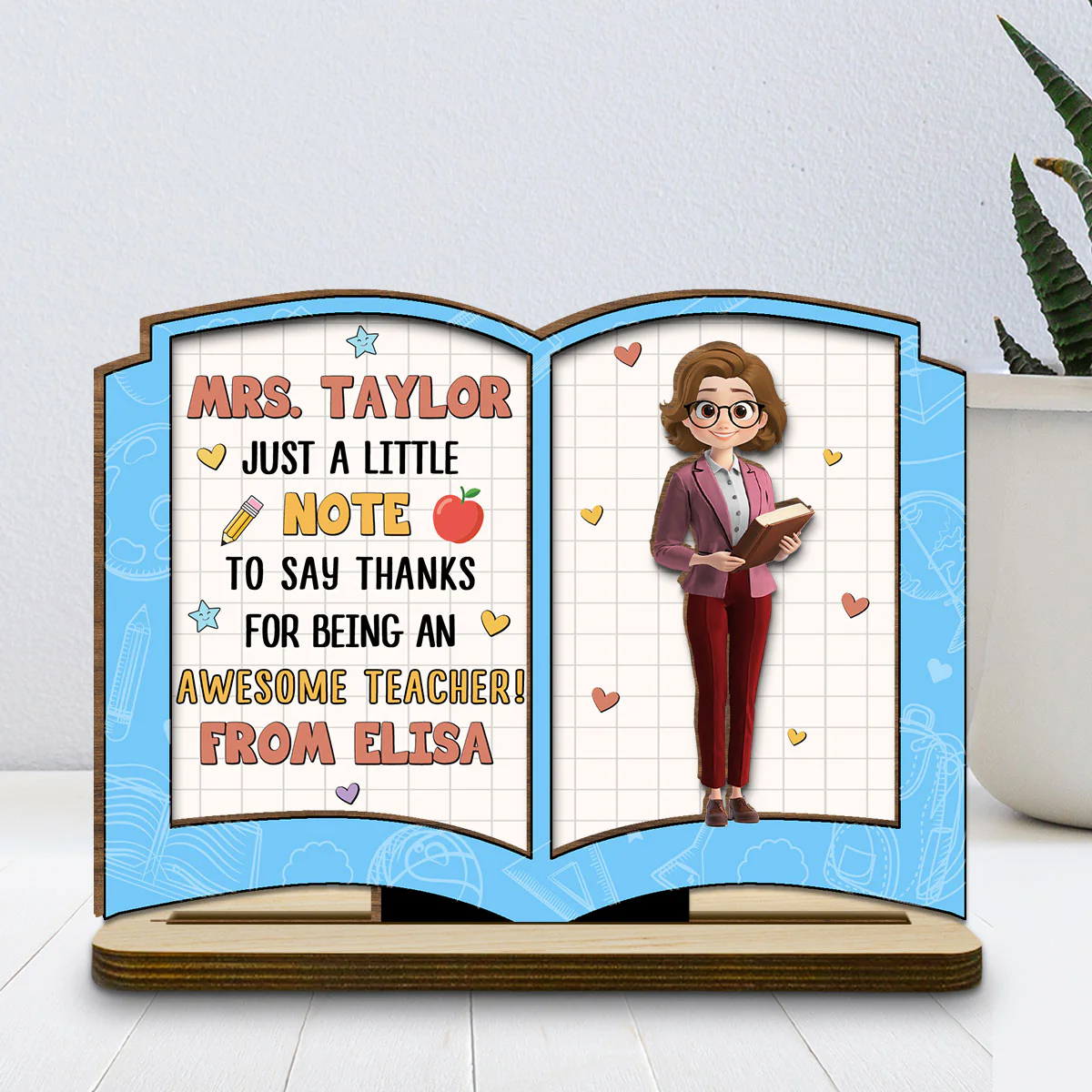 Thanks For Being An Awesome Teacher - Personalized Custom 2-Layer Wood Plaque With Flat Base - Image 2