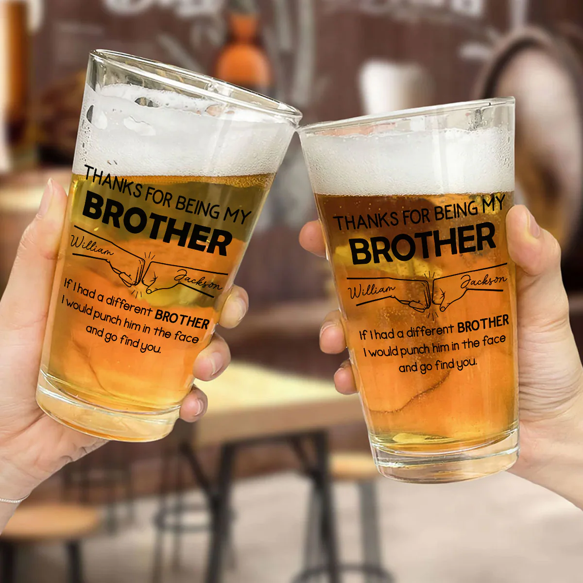 Thanks For Being My Brother - Personalized Custom Beer Glass - Image 3