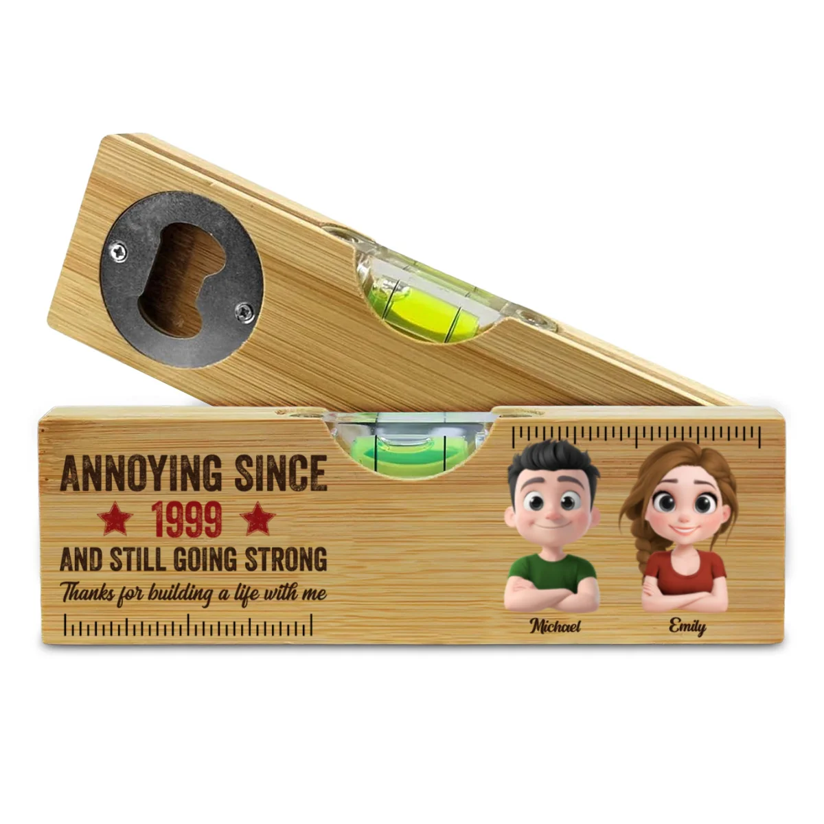 Thanks For Building A Life With Me - Personalized Custom Wooden Spirit Level Bottle Opener - Image 6