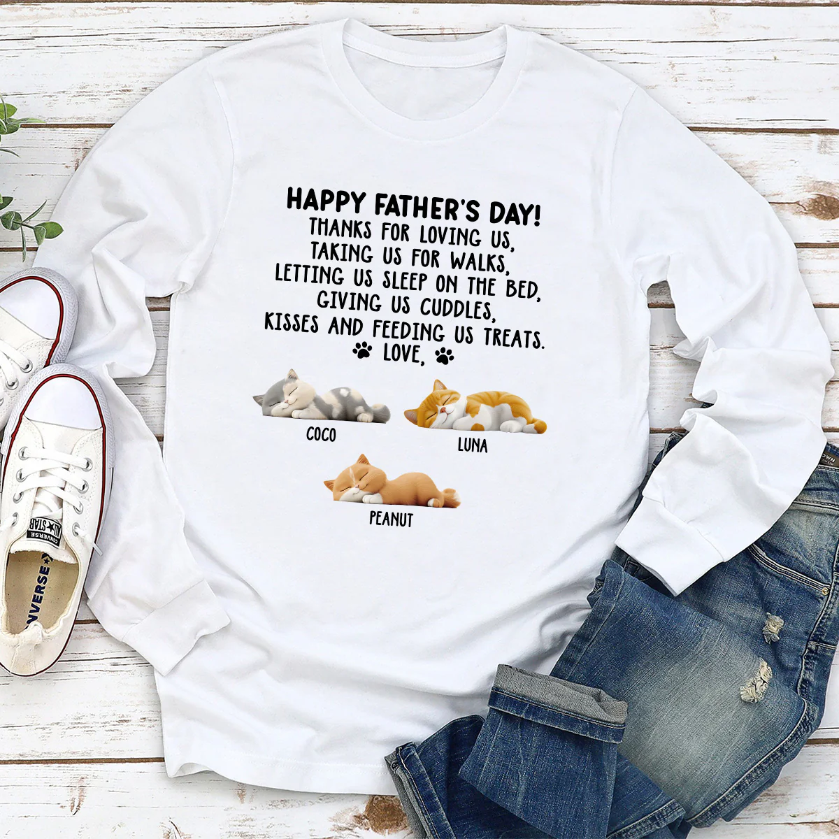 Thanks For Loving Me Cat Dad - Personalized Custom Long Sleeve T-shirt - Image 2