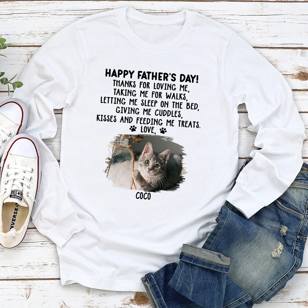 Thanks For Loving Me Cat Dad Photo - Personalized Custom Long Sleeve T-shirt
