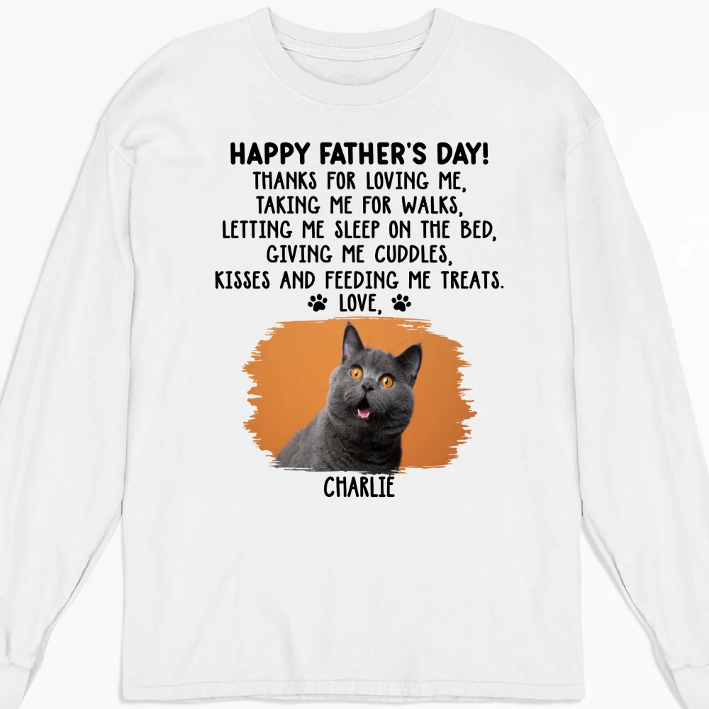 Thanks For Loving Me Cat Dad Photo - Personalized Custom Long Sleeve T-shirt - Image 4