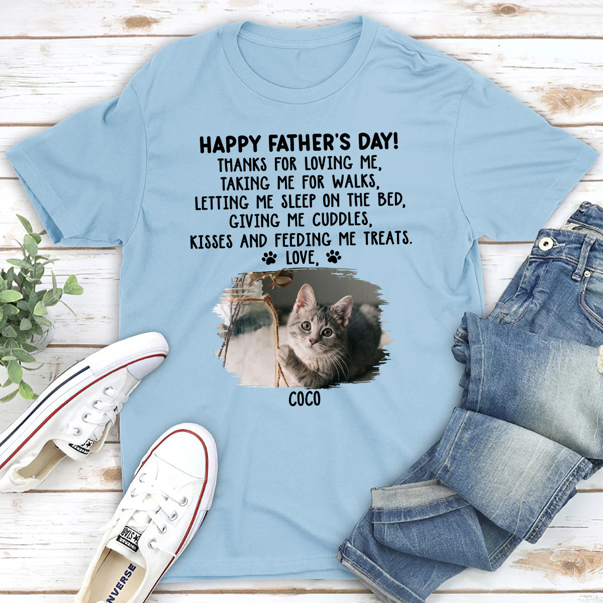 Thanks For Loving Me Cat Dad Photo - Personalized Custom Unisex T-Shirt - Image 3