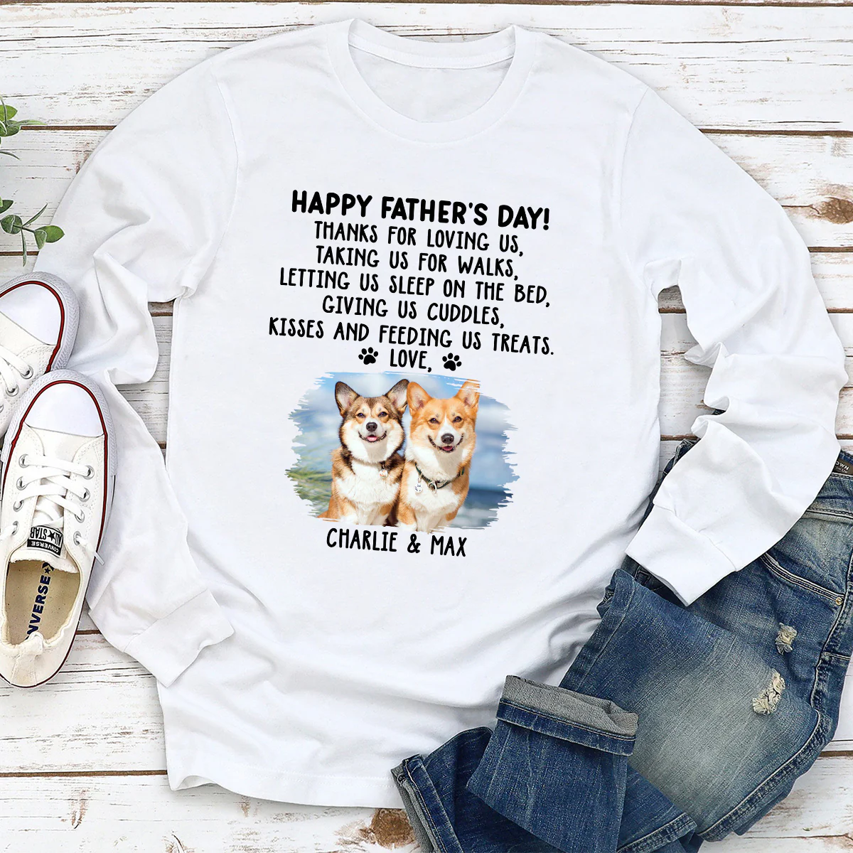 Thanks For Loving Me Dad Photo - Personalized Custom Long Sleeve T-Shirt - Image 2