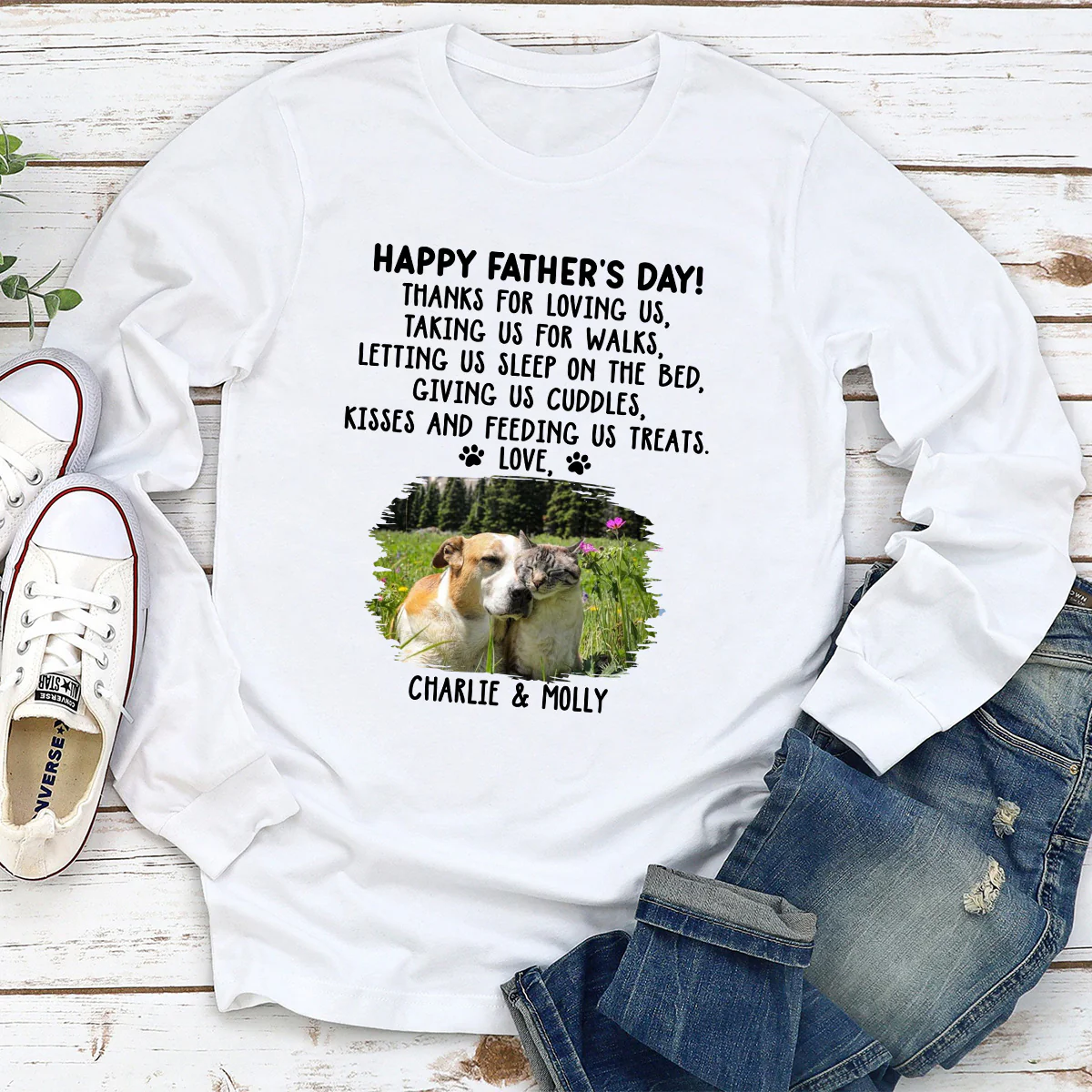 Thanks For Loving Us Dad Photo - Personalized Custom Long Sleeve T-shirt - Image 2