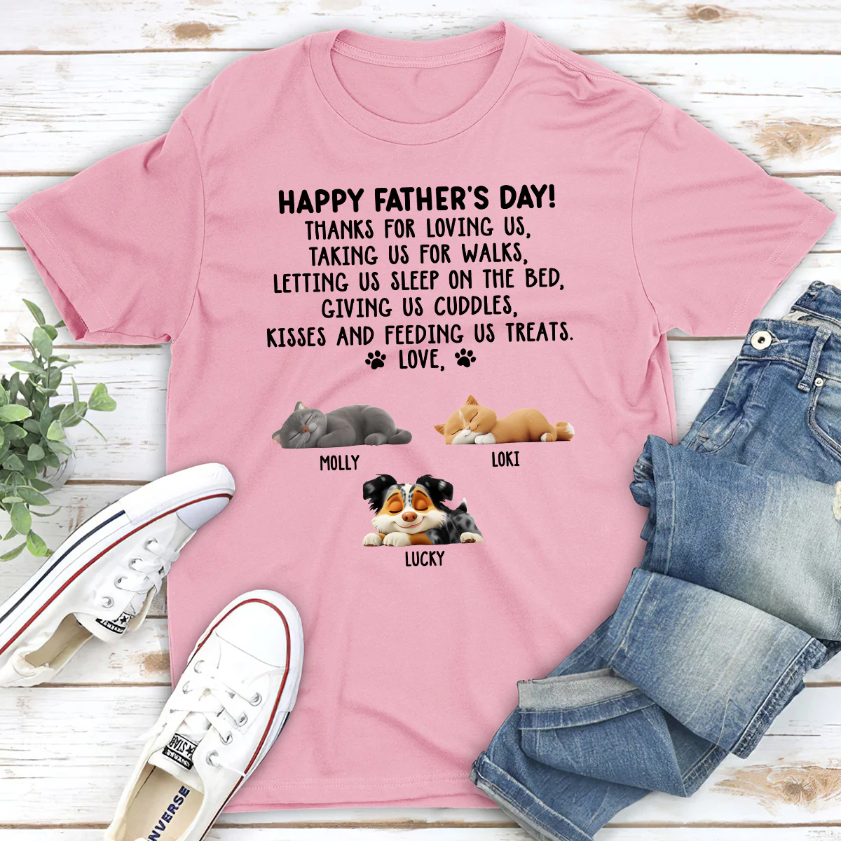 Thanks For Loving Us Dad - Personalized Custom Unisex T-Shirt - Image 3