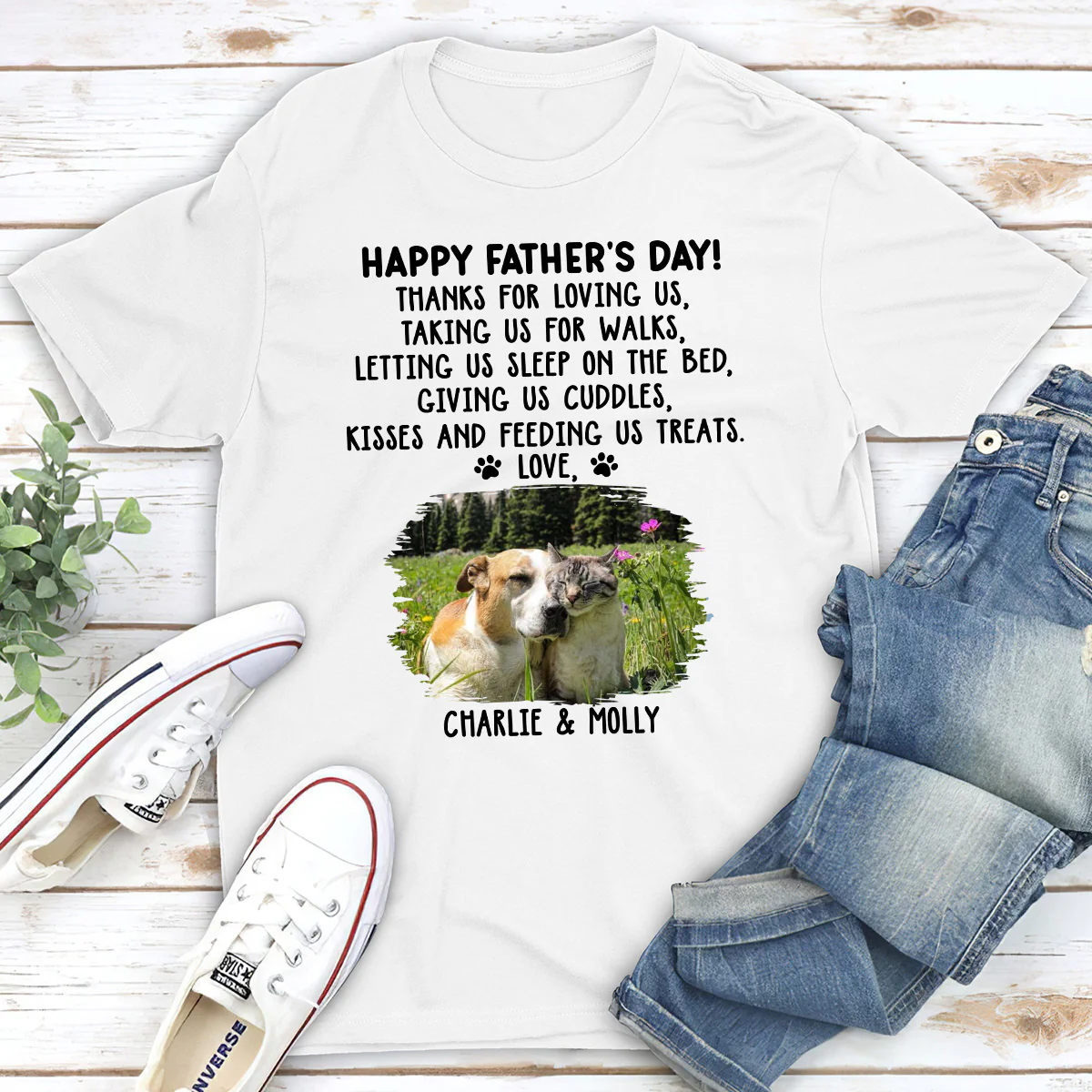 Thanks For Loving Us Dad Photo - Personalized Custom Unisex T-Shirt - Image 2