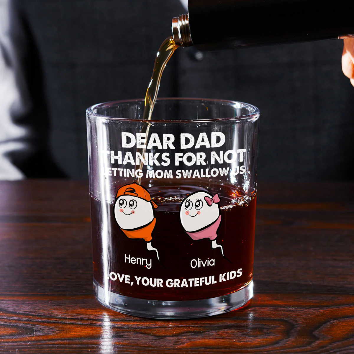 Thanks For Not Letting Mom Swallow Us - Personalized Custom Whiskey Glass - Image 2