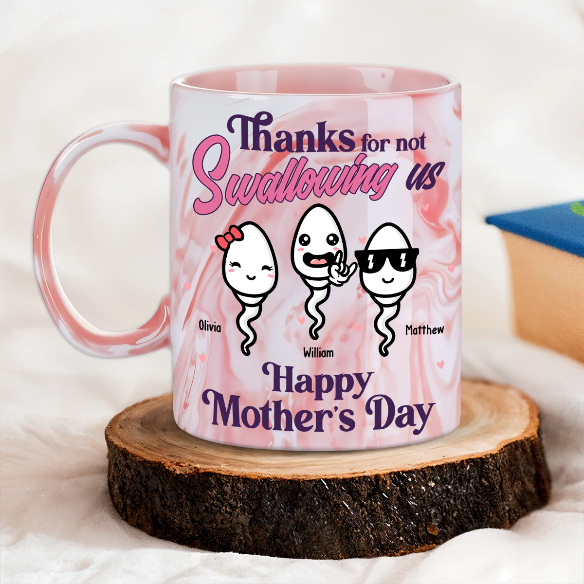 Thanks For Not Swallowing Us - Personalized Custom Pink Marble Mug - Image 5