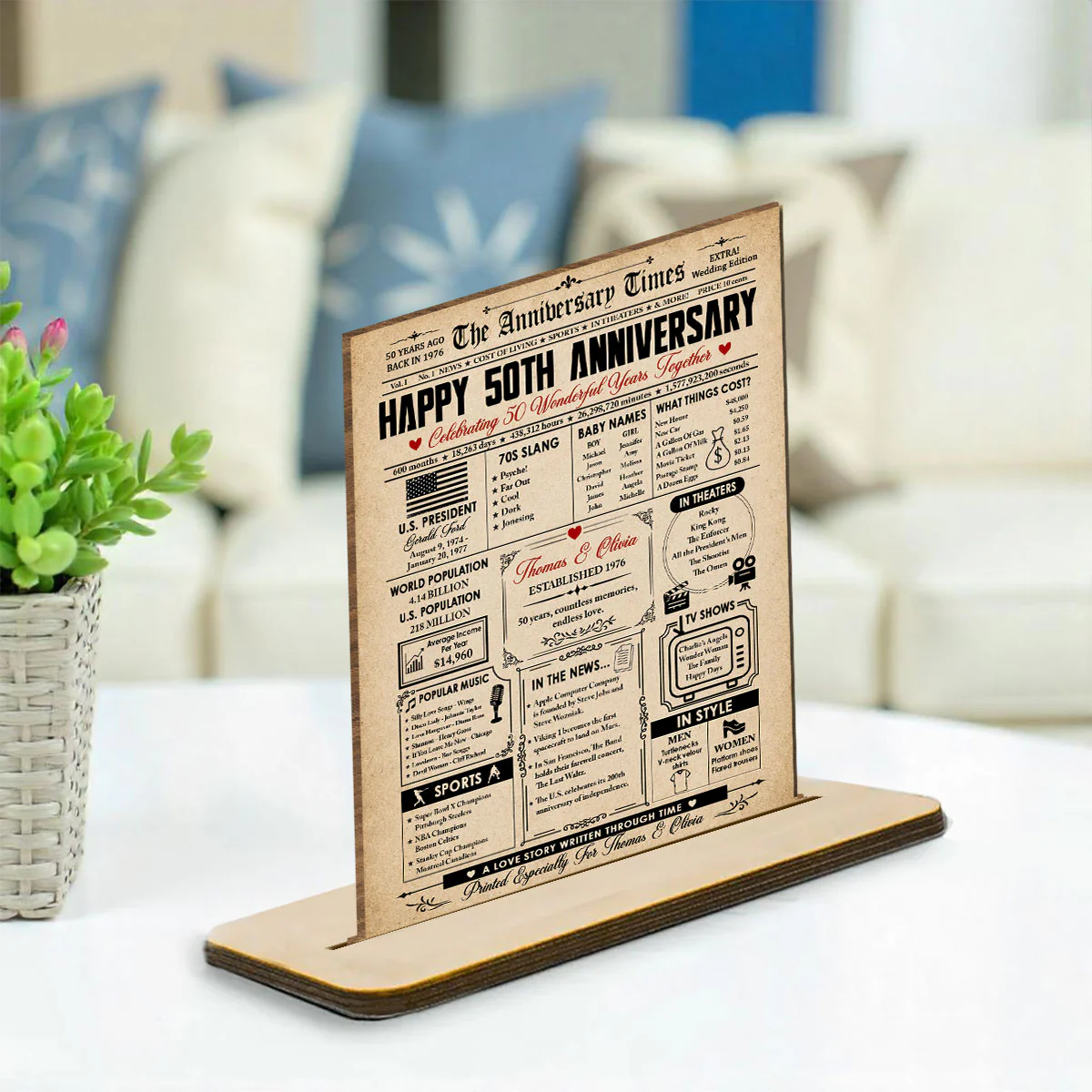 The Anniversary Times - Personalized Custom 2-Layer Wood Plaque With Flat Base - Image 3
