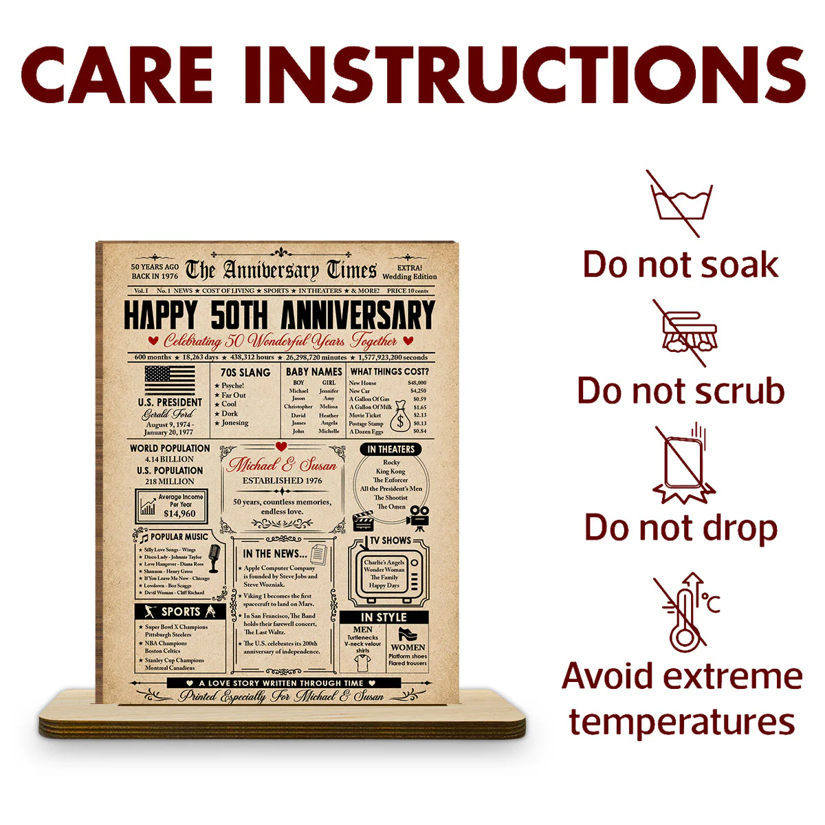 The Anniversary Times - Personalized Custom 2-Layer Wood Plaque With Flat Base - Image 6