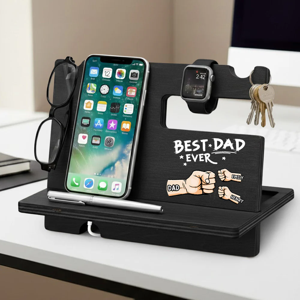 The Best Dad Grandpa Ever - Personalized Custom Wood Phone Docking Station
