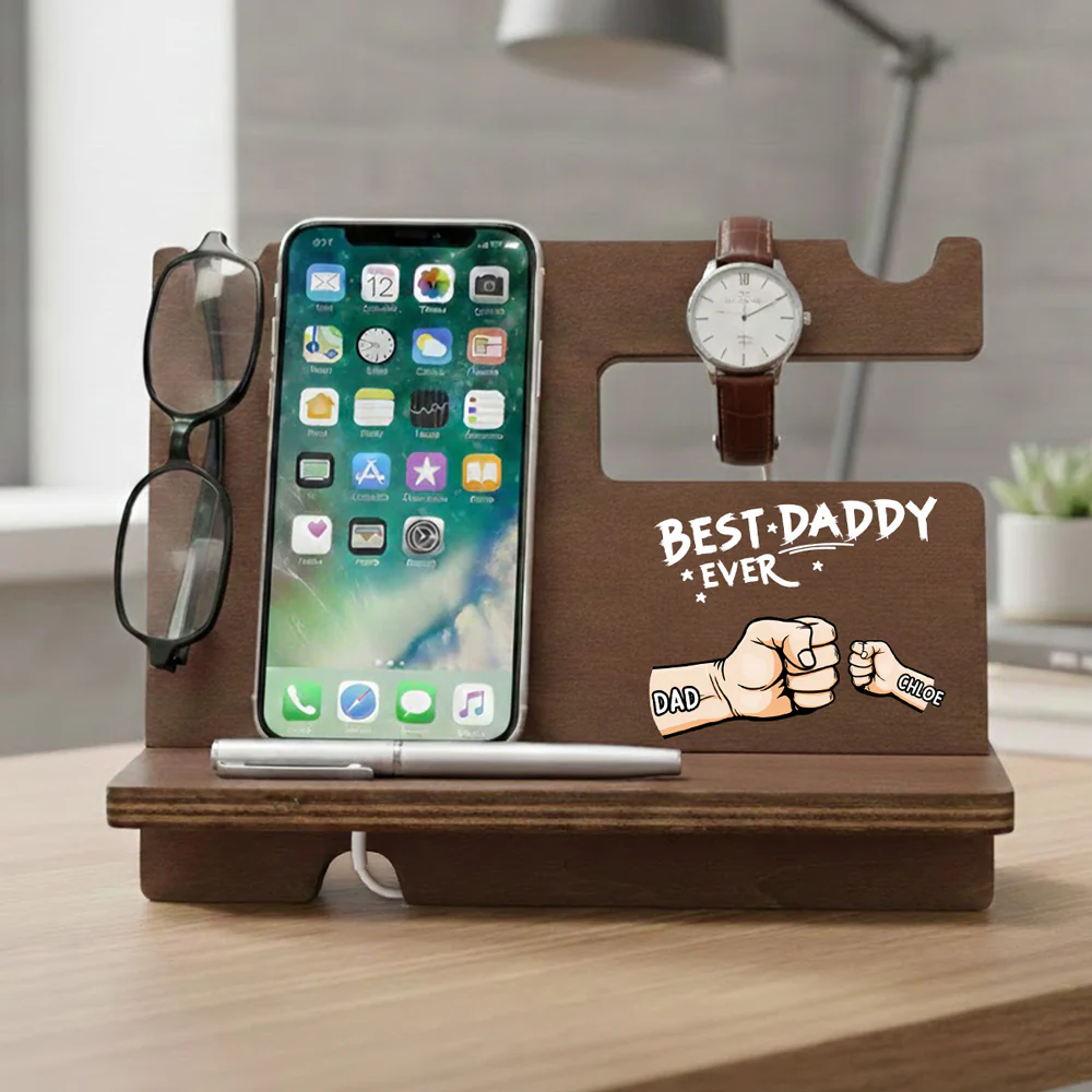 The Best Dad Grandpa Ever - Personalized Custom Wood Phone Docking Station - Image 2