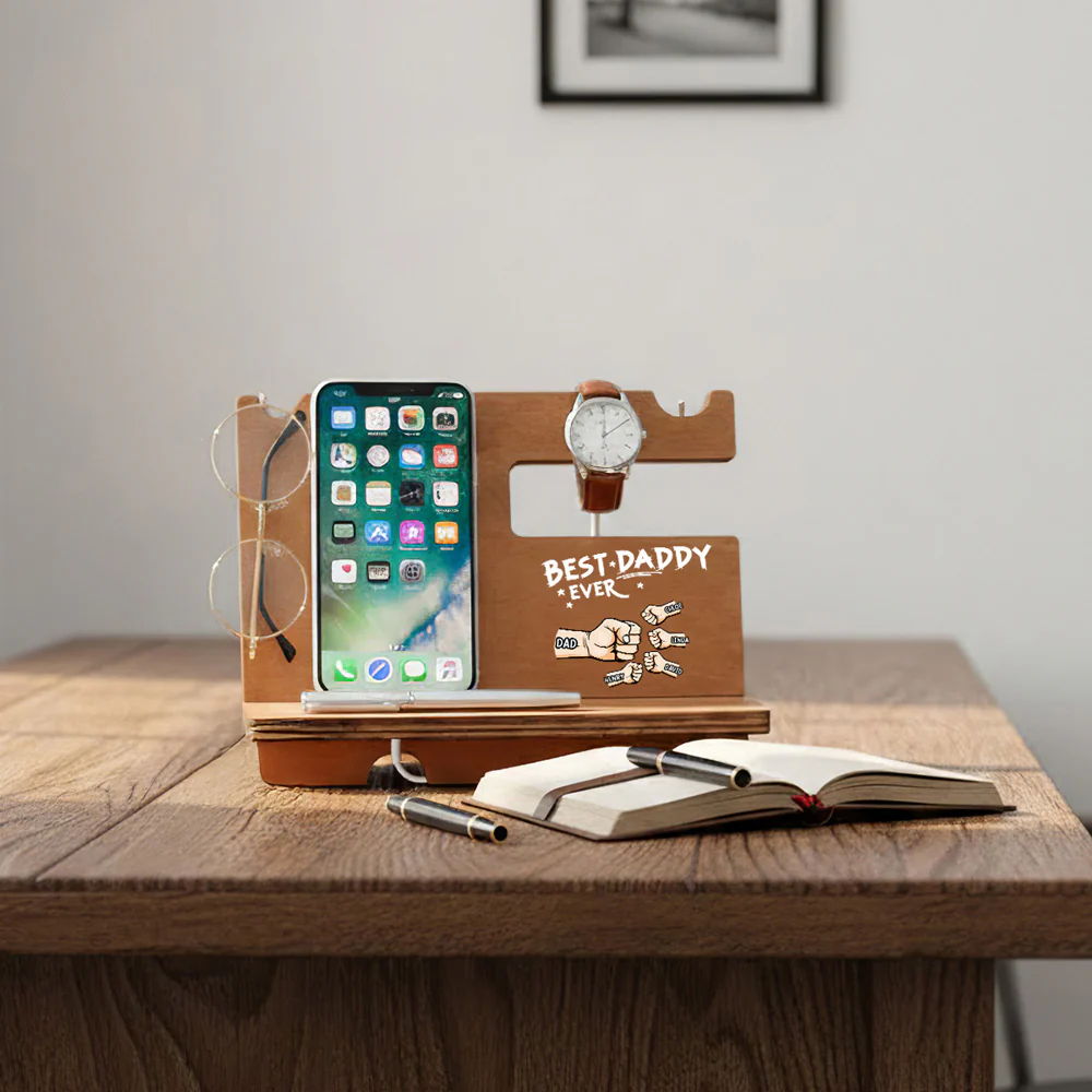 The Best Dad Grandpa Ever - Personalized Custom Wood Phone Docking Station - Image 4
