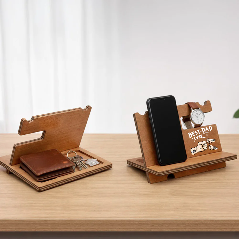 The Best Dad Grandpa Ever - Personalized Custom Wood Phone Docking Station - Image 5