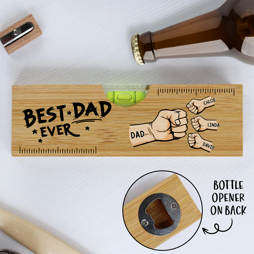 The Best Dad Grandpa Ever - Personalized Custom Wooden Spirit Level Bottle Opener
