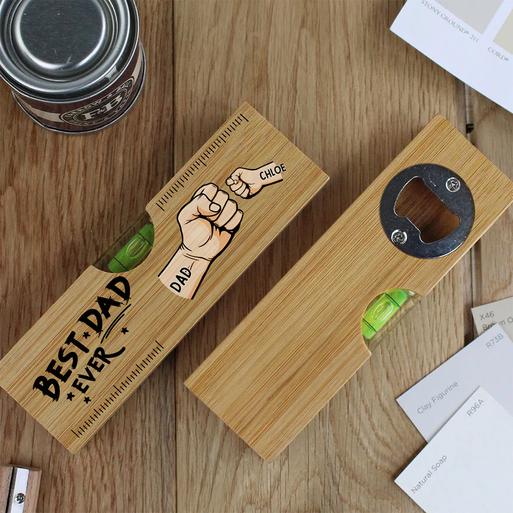 The Best Dad Grandpa Ever - Personalized Custom Wooden Spirit Level Bottle Opener - Image 3