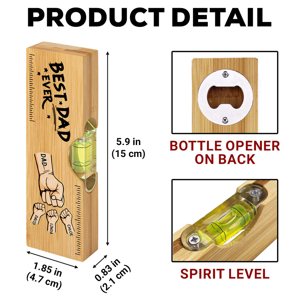 The Best Dad Grandpa Ever - Personalized Custom Wooden Spirit Level Bottle Opener - Image 5