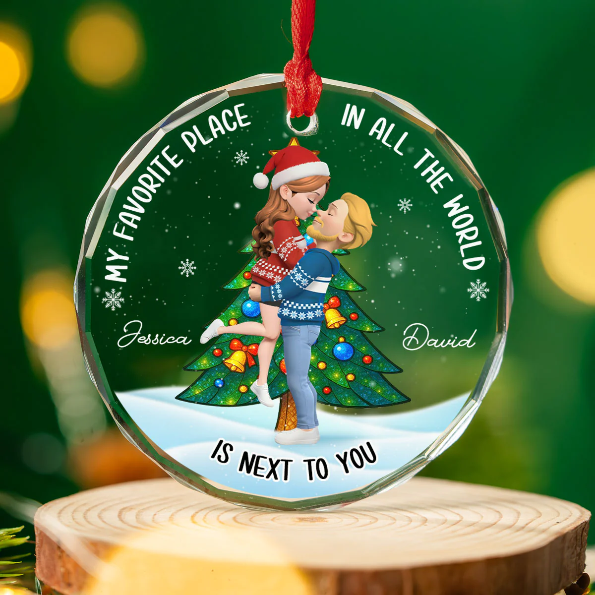 The Best Place Is With You - Personalized Custom Glass Ornament - Image 2