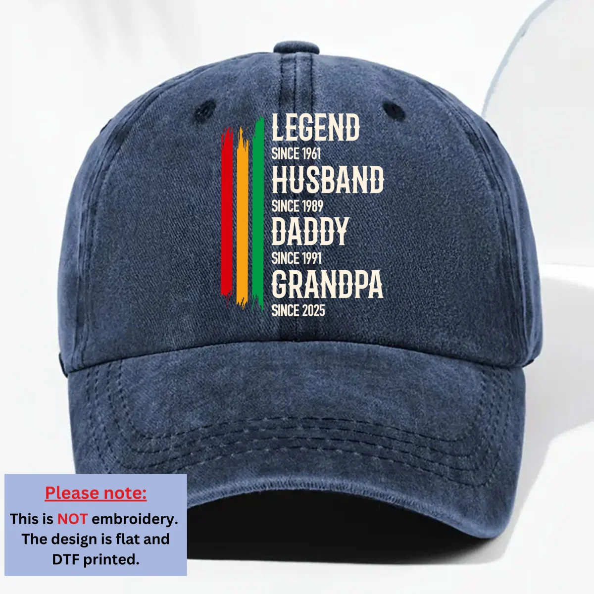 The Black Legend - Personalized Custom Vintage Washed Denim Cap - Image 8