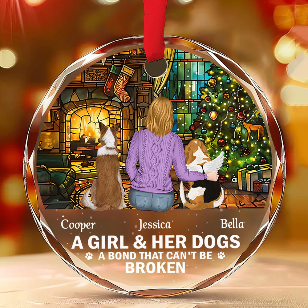 The Bond Between A Girl And Her Dog - Personalized Custom Glass Ornament - Image 2