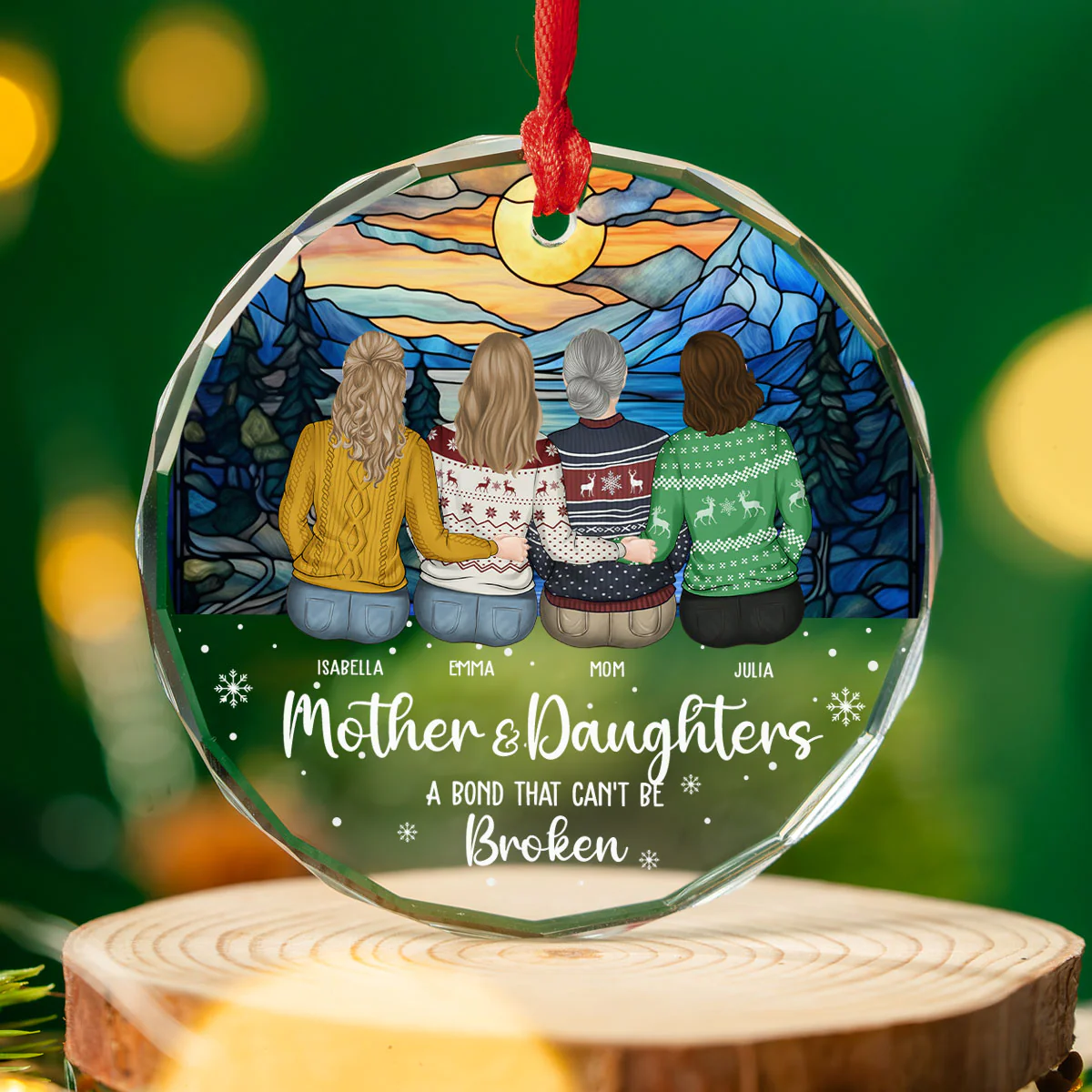 The Bond Between A Girl And Her Mom - Personalized Custom Glass Ornament - Image 3