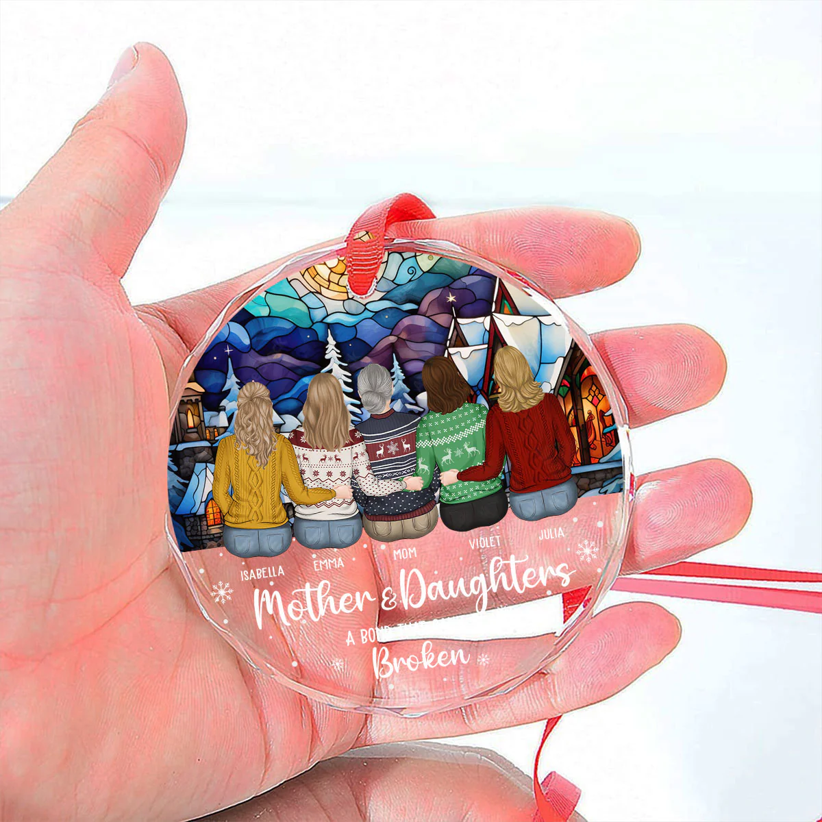 The Bond Between A Girl And Her Mom - Personalized Custom Glass Ornament - Image 4