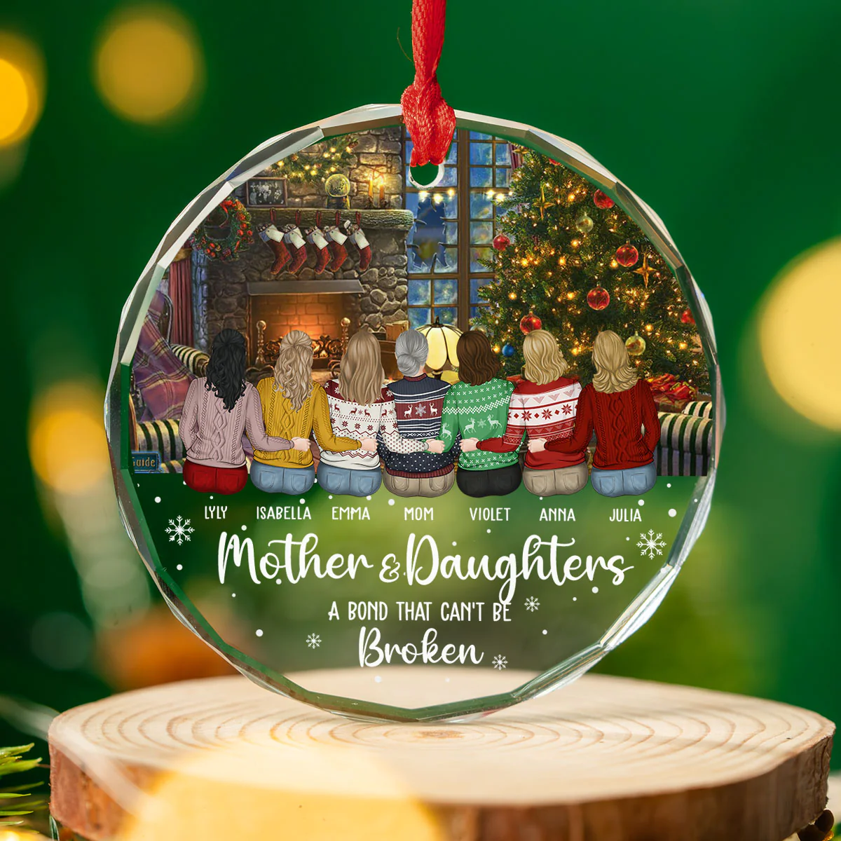 The Bond Between A Girl And Her Mom - Personalized Custom Glass Ornament - Image 5