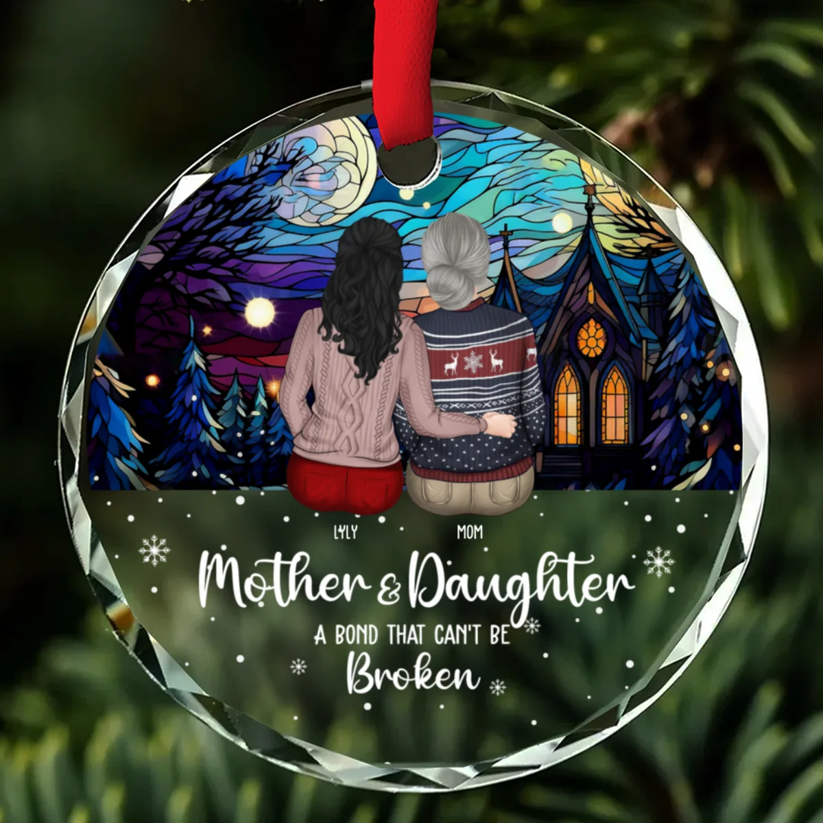 The Bond Between A Girl And Her Mom - Personalized Custom Glass Ornament - Image 6