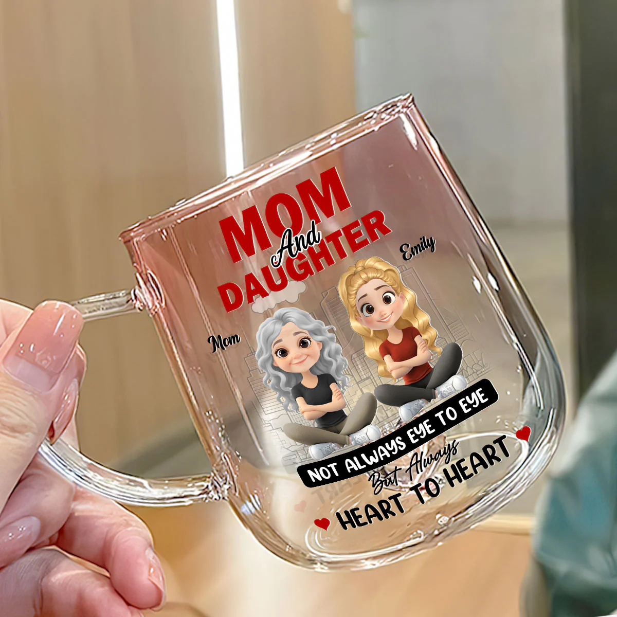 The Bond Of Love Between Mother And Daughter - Personalized Custom Pink Gradient Glass Mug - Image 3