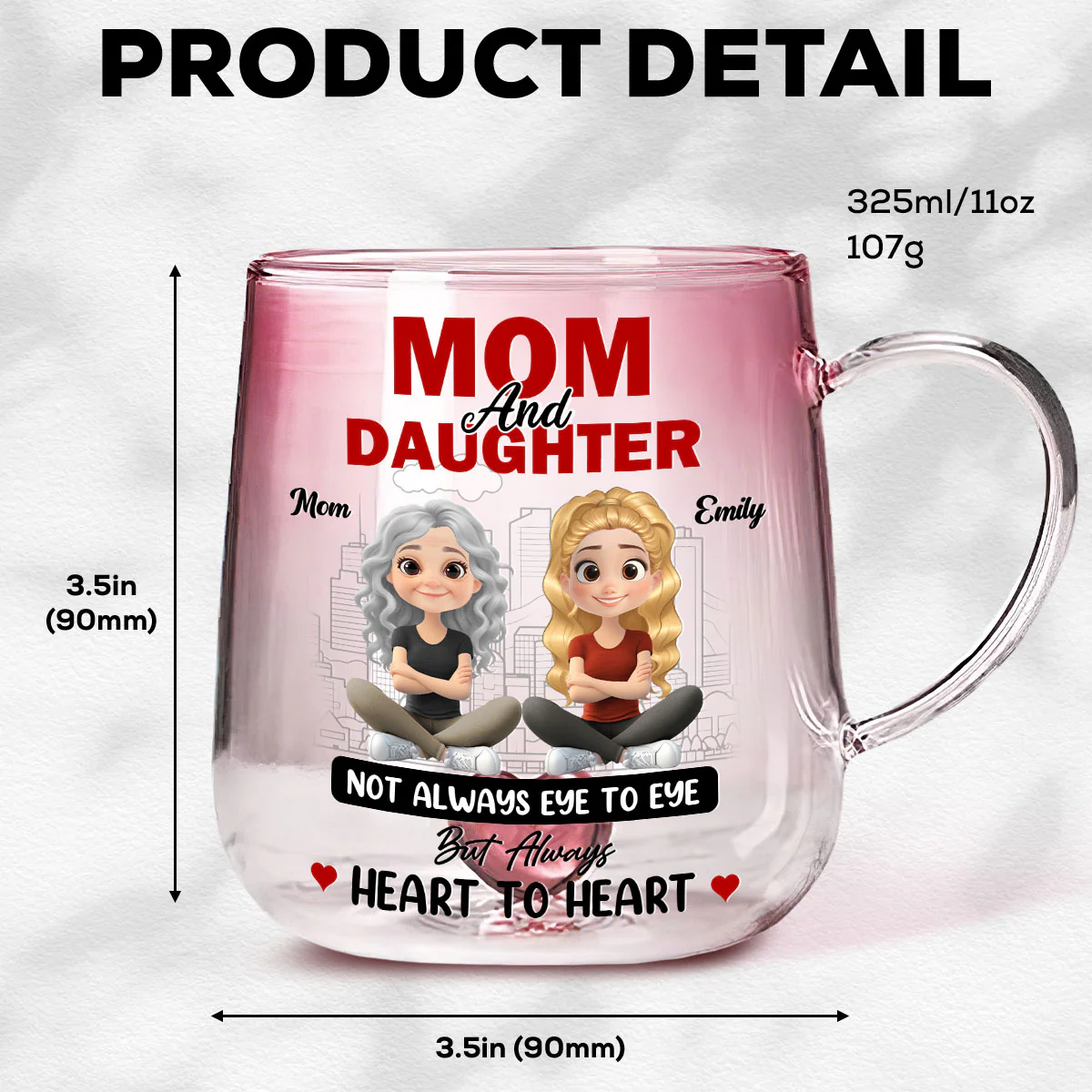 The Bond Of Love Between Mother And Daughter - Personalized Custom Pink Gradient Glass Mug - Image 4