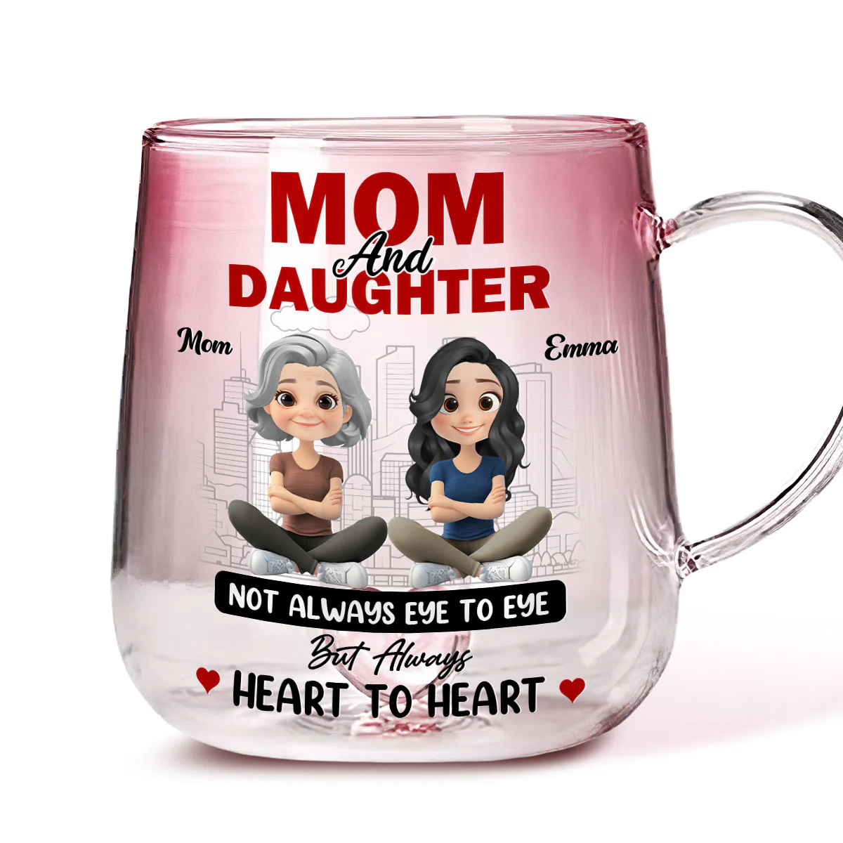 The Bond Of Love Between Mother And Daughter - Personalized Custom Pink Gradient Glass Mug - Image 5