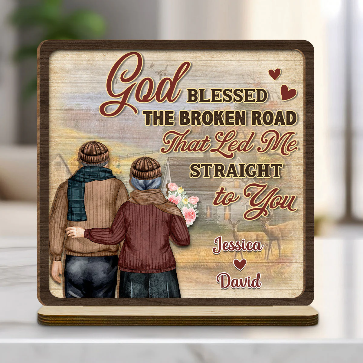 The Broken Road - Personalized Custom 2-Layer Wood Plaque With Flat Base