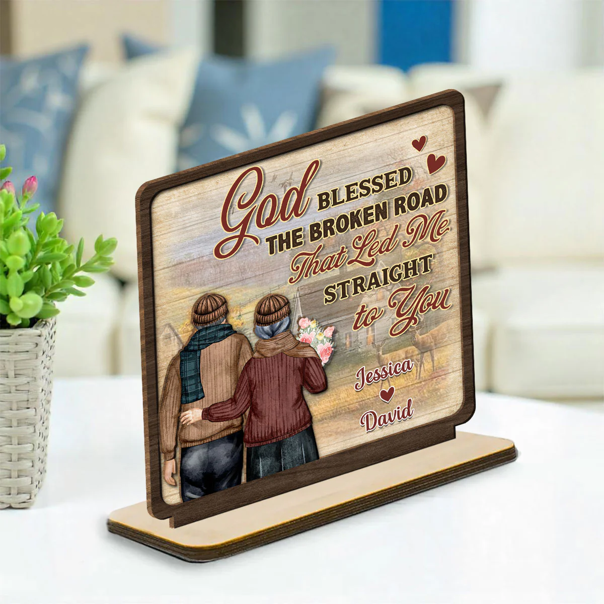 The Broken Road - Personalized Custom 2-Layer Wood Plaque With Flat Base - Image 3