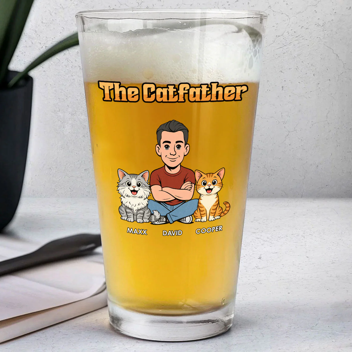 The Catfather Retro - Personalized Custom Beer Glass - Image 2