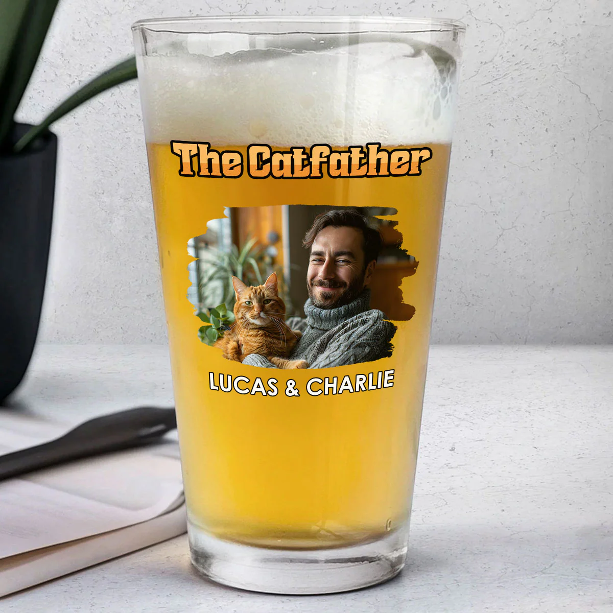 The Catfather Retro Photo - Personalized Custom Beer Glass - Image 2