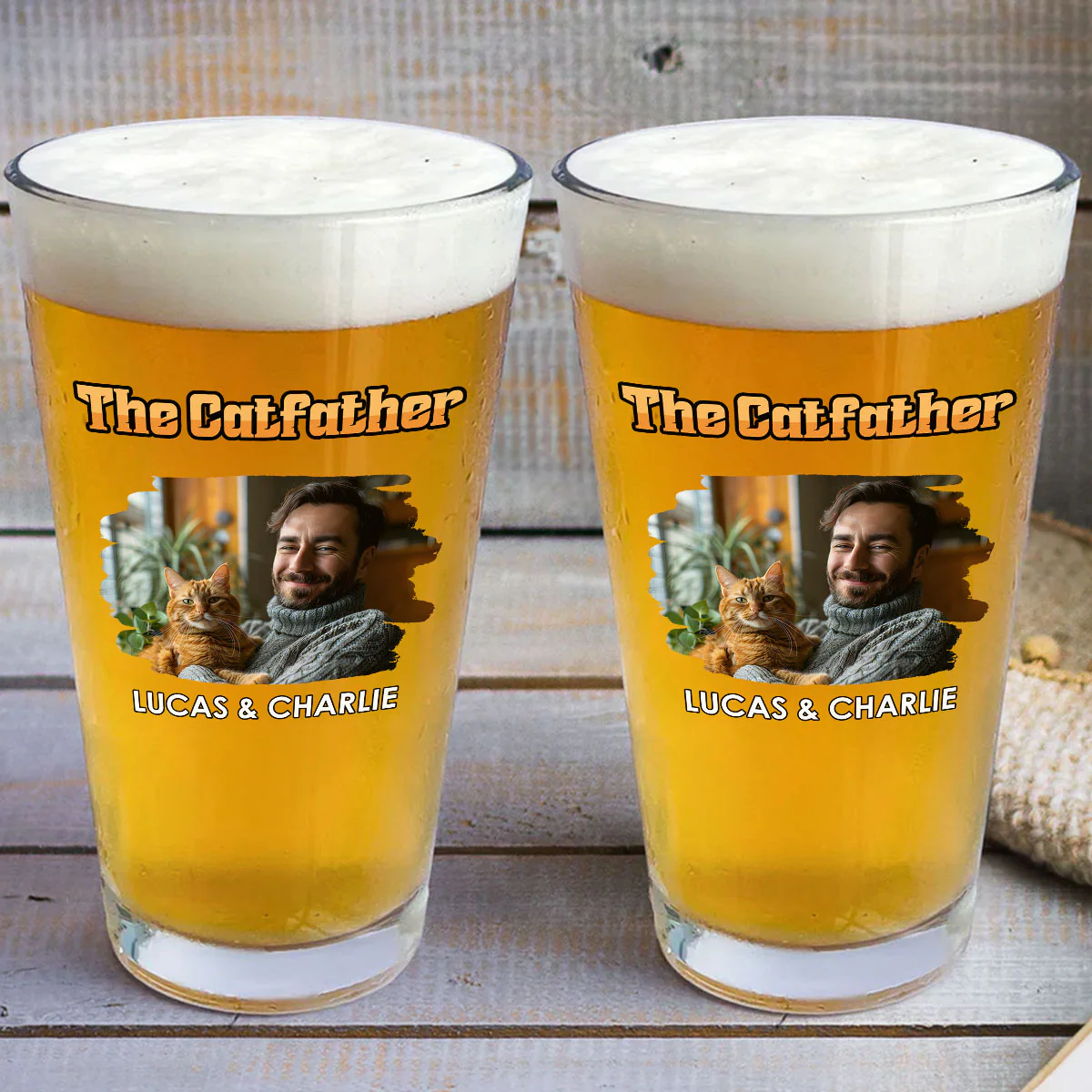 The Catfather Retro Photo - Personalized Custom Beer Glass - Image 3