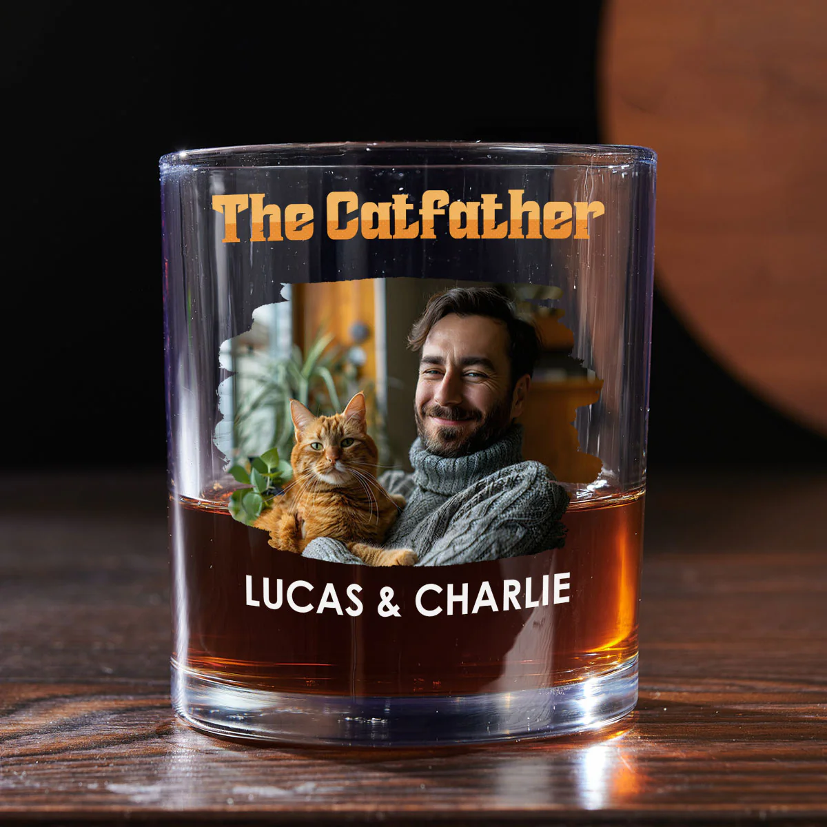 The Catfather Retro Photo - Personalized Custom Whiskey Glass - Image 3