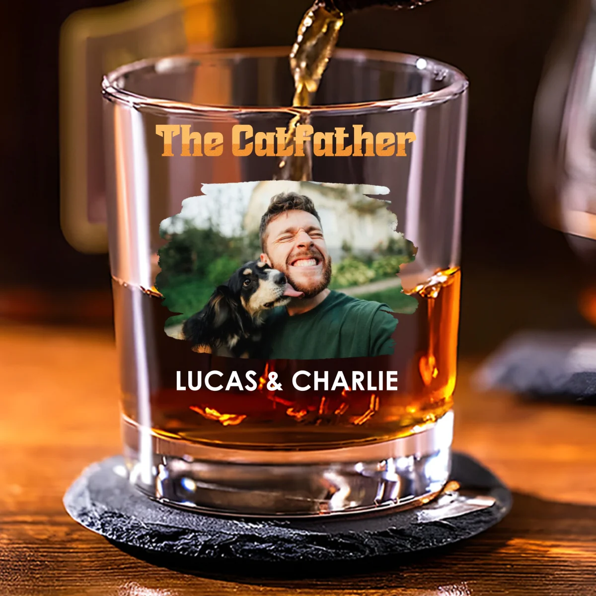 The Catfather Retro Photo - Personalized Custom Whiskey Glass - Image 5