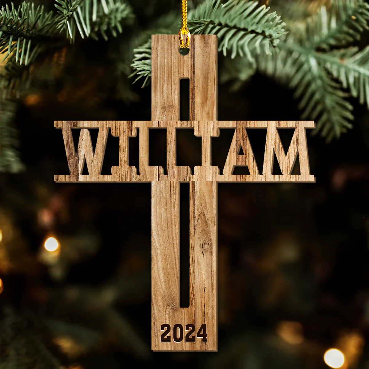 The Cross - Personalized Custom Wood Ornament - Image 2