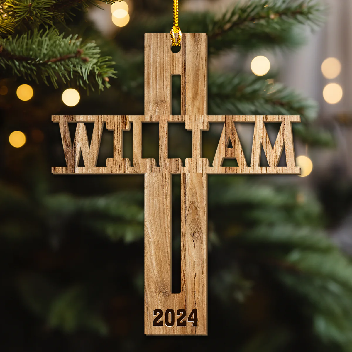 The Cross - Personalized Custom Wood Ornament - Image 3