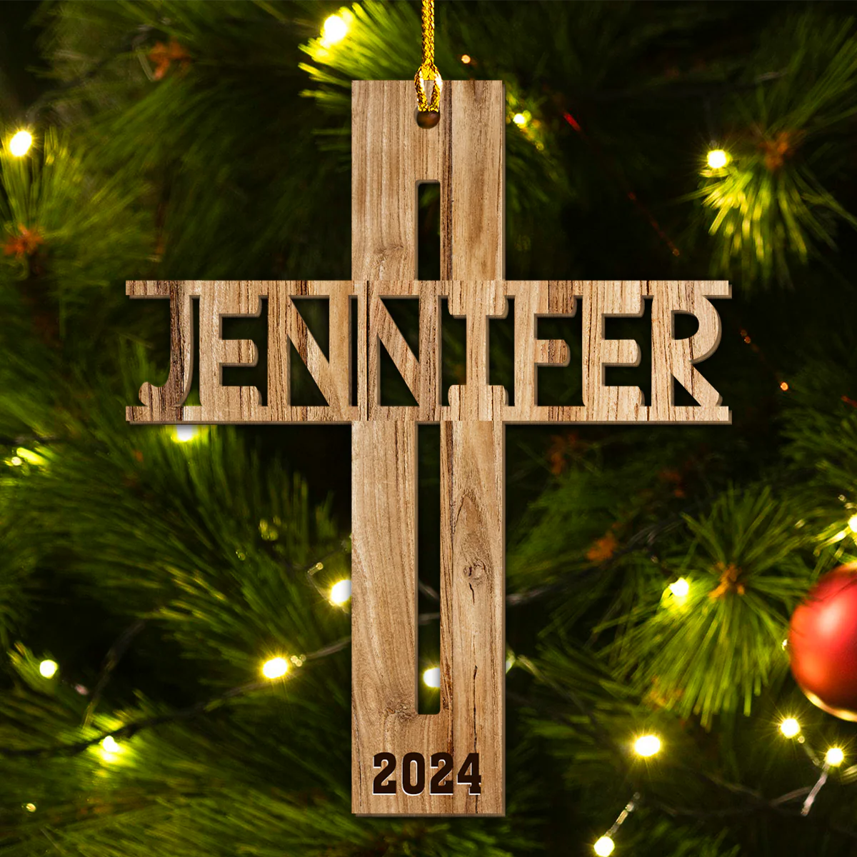 The Cross - Personalized Custom Wood Ornament - Image 4