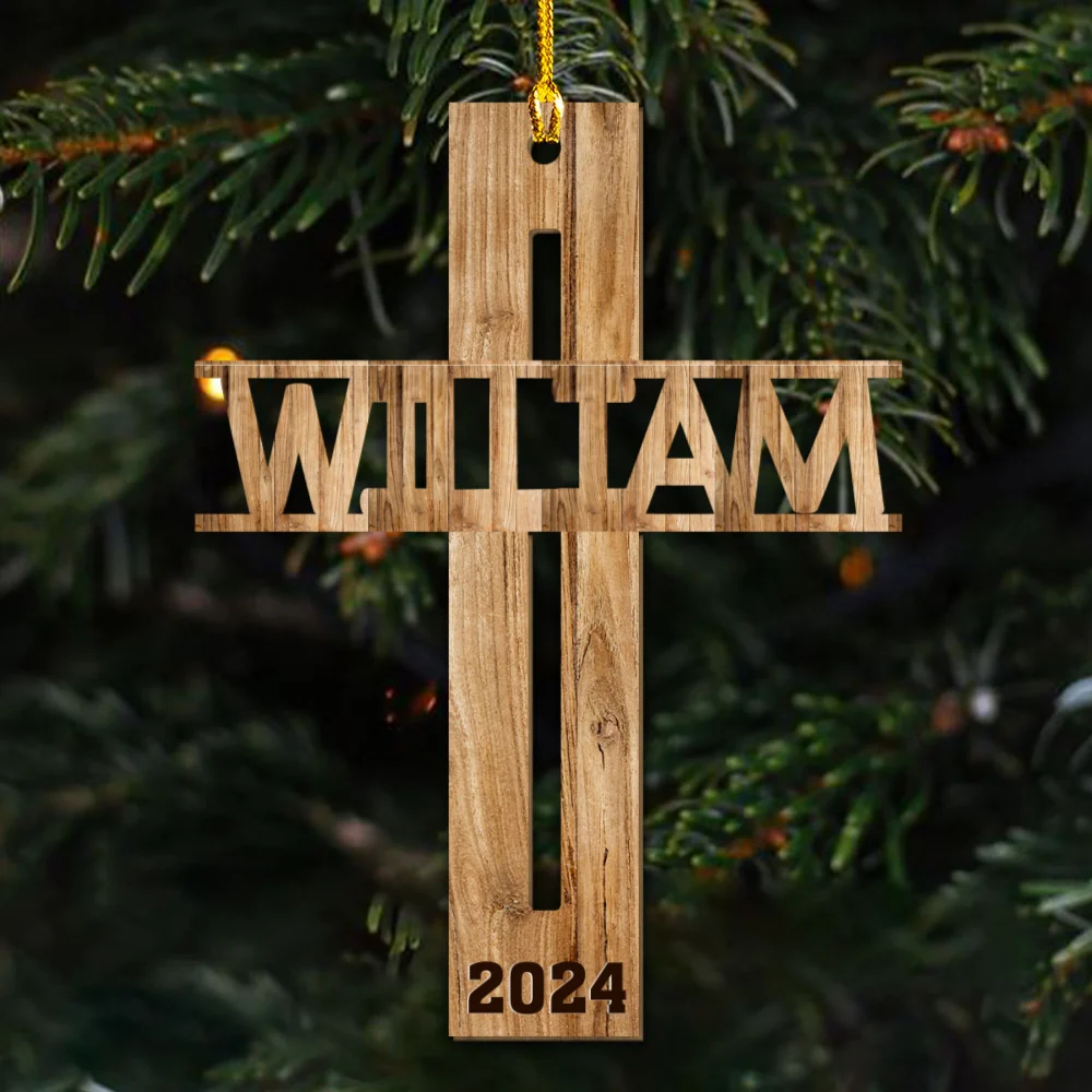 The Cross - Personalized Custom Wood Ornament - Image 5