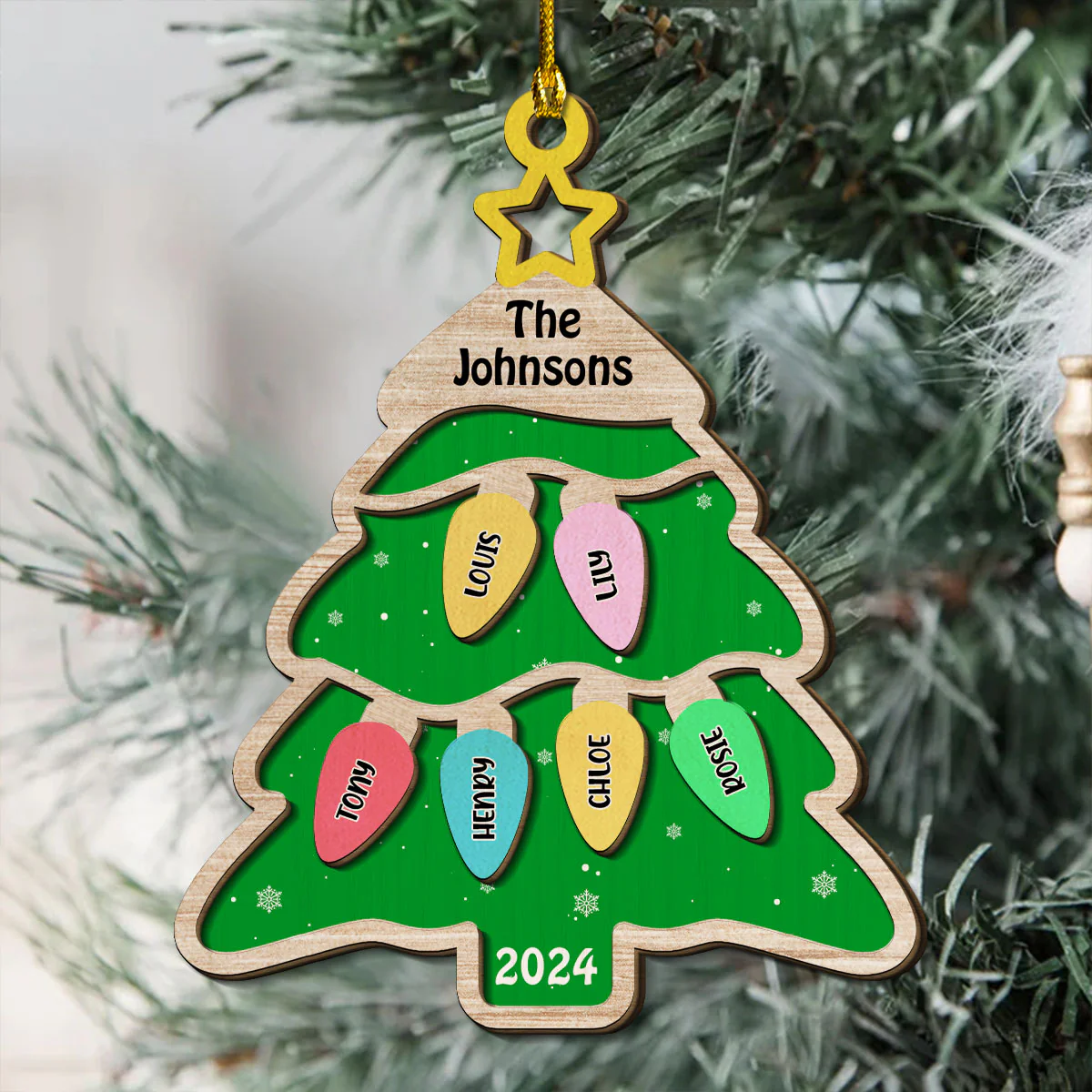 The Cutest Family Christmas Tree - Personalized Custom 2-Layered Wood Ornament - Image 3
