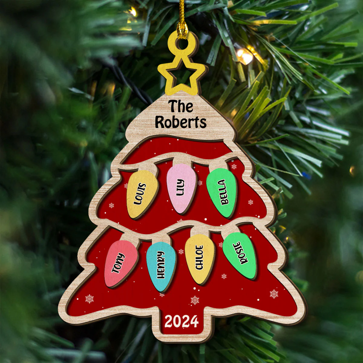 The Cutest Family Christmas Tree - Personalized Custom 2-Layered Wood Ornament - Image 4
